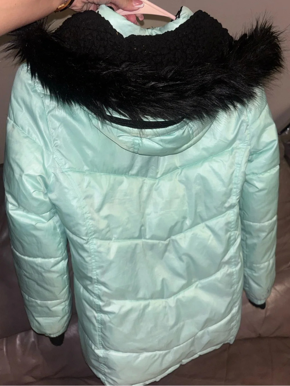 Justice Girls' Mint Puffer Jacket with Fur Hood